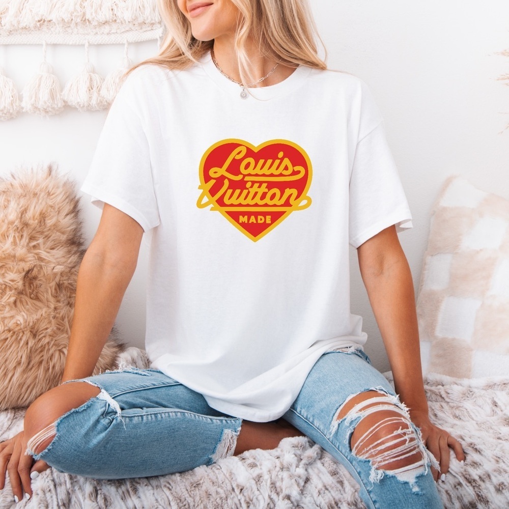 Luxury Candy Heart T Shirt Short Sleeve Love Hearts Monogram white Black Red - Picture 2 of 3